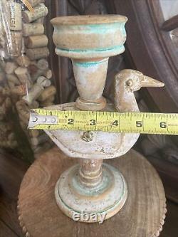 Antique Primitive Carved Candlestick Holder Wooden Folk Art Duck Decoy Handmade