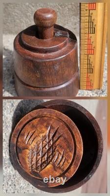 Antique Primitive Folk Art Carved Wood Pineapple Butter Mold Stamp