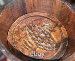 Antique Primitive Folk Art Carved Wood Pineapple Butter Mold Stamp