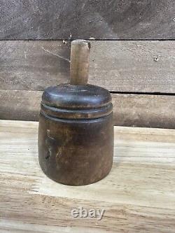 Antique Primitive Folk Art Carved Wood Treen Cow Butter Mold Stamp Press