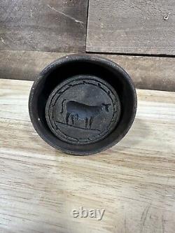 Antique Primitive Folk Art Carved Wood Treen Cow Butter Mold Stamp Press
