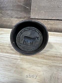 Antique Primitive Folk Art Carved Wood Treen Cow Butter Mold Stamp Press