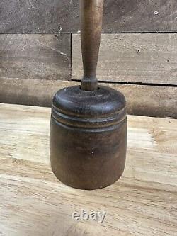 Antique Primitive Folk Art Carved Wood Treen Cow Butter Mold Stamp Press