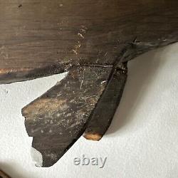 Antique Primitive Folk Art Carved Wooden Fish Nautical Sign 27x11x2 Read