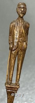 Antique Primitive Folk Art Carving of a Man In Suit With Cane