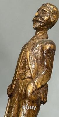 Antique Primitive Folk Art Carving of a Man In Suit With Cane
