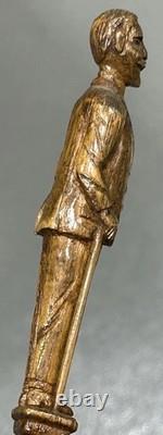 Antique Primitive Folk Art Carving of a Man In Suit With Cane