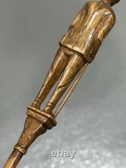 Antique Primitive Folk Art Carving of a Man In Suit With Cane