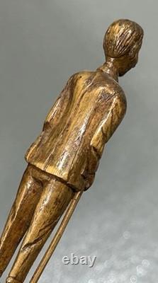 Antique Primitive Folk Art Carving of a Man In Suit With Cane