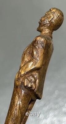 Antique Primitive Folk Art Carving of a Man In Suit With Cane