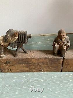 Antique Primitive Folk Art Carving of a Photographer And His Subject AAFA