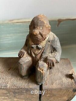 Antique Primitive Folk Art Carving of a Photographer And His Subject AAFA