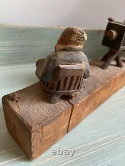 Antique Primitive Folk Art Carving of a Photographer And His Subject AAFA