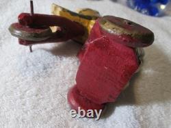 Antique Primitive Folk Art Hand Carved Wood Toy Monkey Riding Tricycle