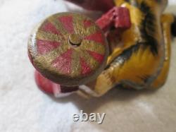 Antique Primitive Folk Art Hand Carved Wood Toy Monkey Riding Tricycle