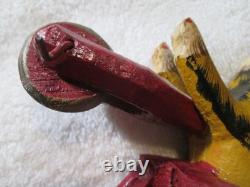 Antique Primitive Folk Art Hand Carved Wood Toy Monkey Riding Tricycle