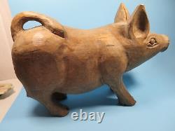 Antique Primitive Folk Art Hand Carved Wooden Pig Country Farmhouse