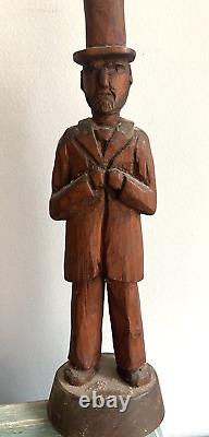 Antique Primitive Folk Art Honest Abe Lincoln Carved Wood Figure