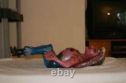 Antique Primitive Folk Art Lady Carving Snake Articulated Arms Effigy Oaxacan