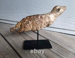 Antique Primitive Folk Art Painted Carved Ram/Sheep Fragment on Custom Stand