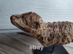 Antique Primitive Folk Art Painted Carved Ram/Sheep Fragment on Custom Stand