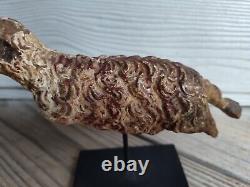 Antique Primitive Folk Art Painted Carved Ram/Sheep Fragment on Custom Stand