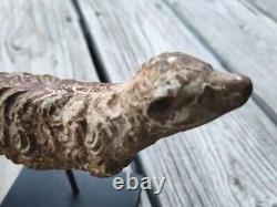 Antique Primitive Folk Art Painted Carved Ram/Sheep Fragment on Custom Stand