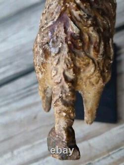 Antique Primitive Folk Art Painted Carved Ram/Sheep Fragment on Custom Stand