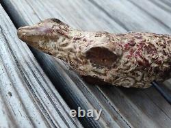 Antique Primitive Folk Art Painted Carved Ram/Sheep Fragment on Custom Stand