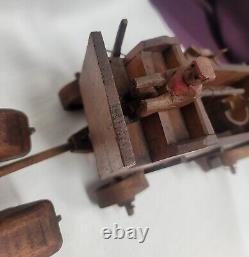 Antique Primitive HAND CARVED wooden Oxen & Wagon Folk Art Movable