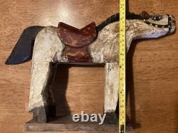Antique Primitive Hand Carved & Painted Wooden Folk Art Horse