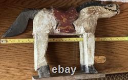 Antique Primitive Hand Carved & Painted Wooden Folk Art Horse