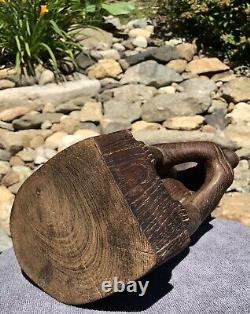 Antique Primitive Hand Carved Solid Wood Monkey & Nut Folk Art Sculpture Statue