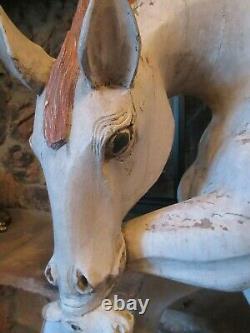 Antique Primitive Horse Folk Art Decor Farmhouse Wood Carving 41 Tall c. 1890