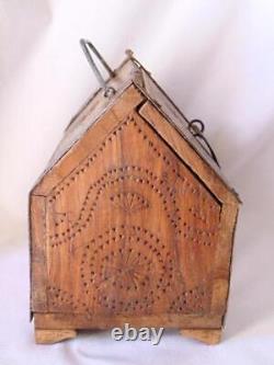 Antique Primitive Rustic Hand Carved FOLK ART Wood HUT Dowry Chest Box, Indian