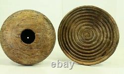 = Antique Primitive Set 2 Round Wooden Folk Art Carvings Sacrificial Implements