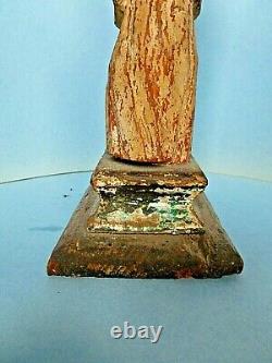 Antique Puerto Rican Folk Art Hand Carved & Painted Figure Of A Bishop C. 1850's