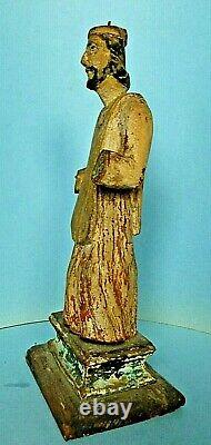 Antique Puerto Rican Folk Art Hand Carved & Painted Figure Of A Bishop C. 1850's