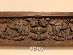 Antique Relic Folk Art Desk Drawer Oak Salvage Carving withMystical Water Dolphin