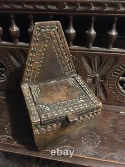 Antique Scratch Made Chip Carved Wooden Small Salt Box Hinged Folk Art