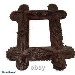 Antique TRAMP ART FOLK ART Frame Photo Mirror Artwork Layered Hand Carved Wooden