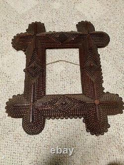 Antique TRAMP ART FOLK ART Frame Photo Mirror Artwork Layered Hand Carved Wooden