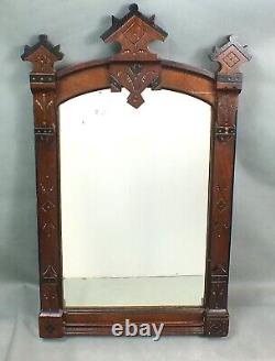 Antique TRAMP ART Hand Crafted FOLK ART Carved Wood MIRROR Hall Entry 15 X 25