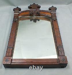 Antique TRAMP ART Hand Crafted FOLK ART Carved Wood MIRROR Hall Entry 15 X 25