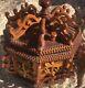 Antique Tramp Art Octagonal Box Carved Folk Art Flowers & Drawer Chardon Oh'32