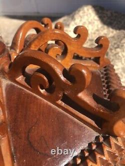 Antique TRAMP ART OCTAGONAL BOX Carved Folk Art Flowers & Drawer Chardon Oh'32