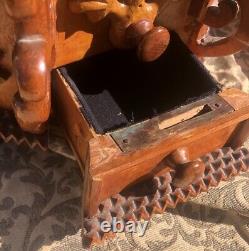 Antique TRAMP ART OCTAGONAL BOX Carved Folk Art Flowers & Drawer Chardon Oh'32