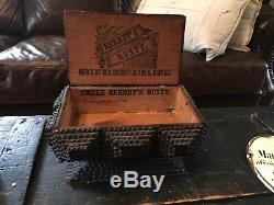 Antique Tramp Art Box Folk Art Stunning Heavily Carved