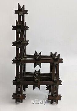 Antique Tramp Art Carved Wood Crown of Thorns Miniature Throne Chair Folk Art