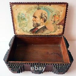Antique Tramp Art Folk Art Chip-carved Covered Box
